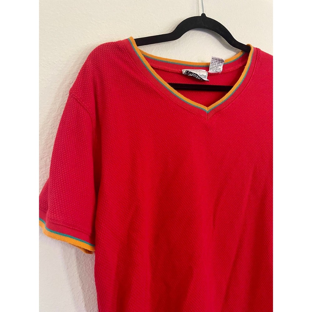 Vtg Samantha Stuart Tee Red V neck Retro Women’s Top Blouse Size L